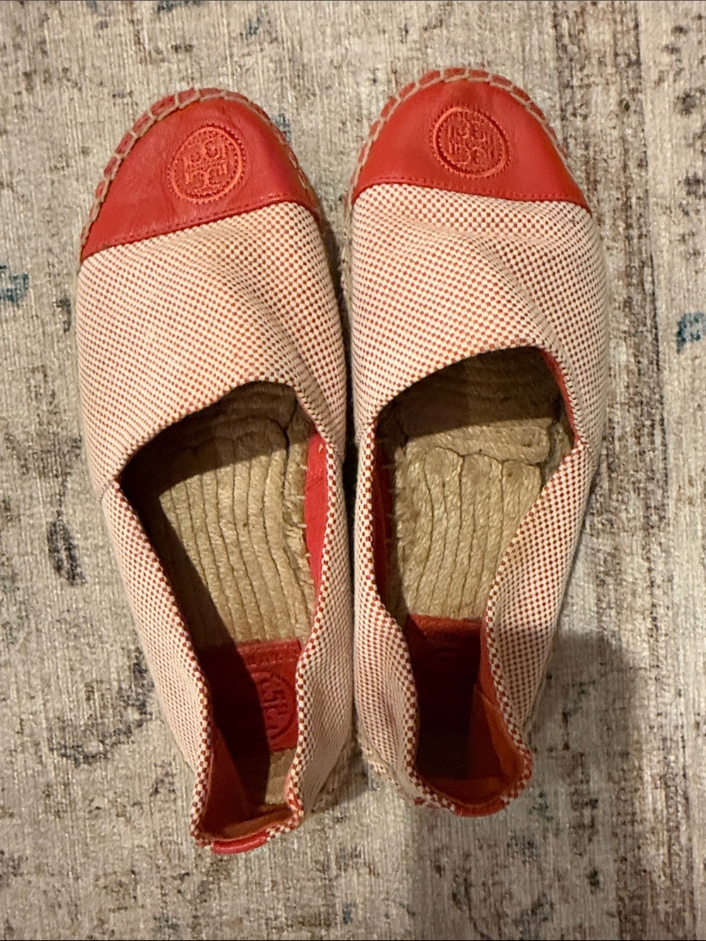Tory Burch Coral Red Canvas Espadrille Flats